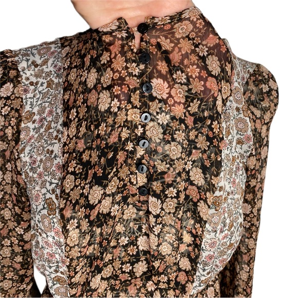 Maurice’s Vintage Boho Style Sheer Floral Blouse 3/4 Bell Sleeve Elastic Waist M - Picture 6 of 11